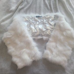 White and Silver Rabbit Fur Wrap